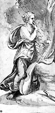 Female voyeur with finger in mouth, detail of Apollo and Cyparissus