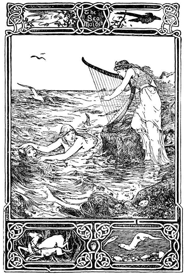Old engraving of mythical sea maiden