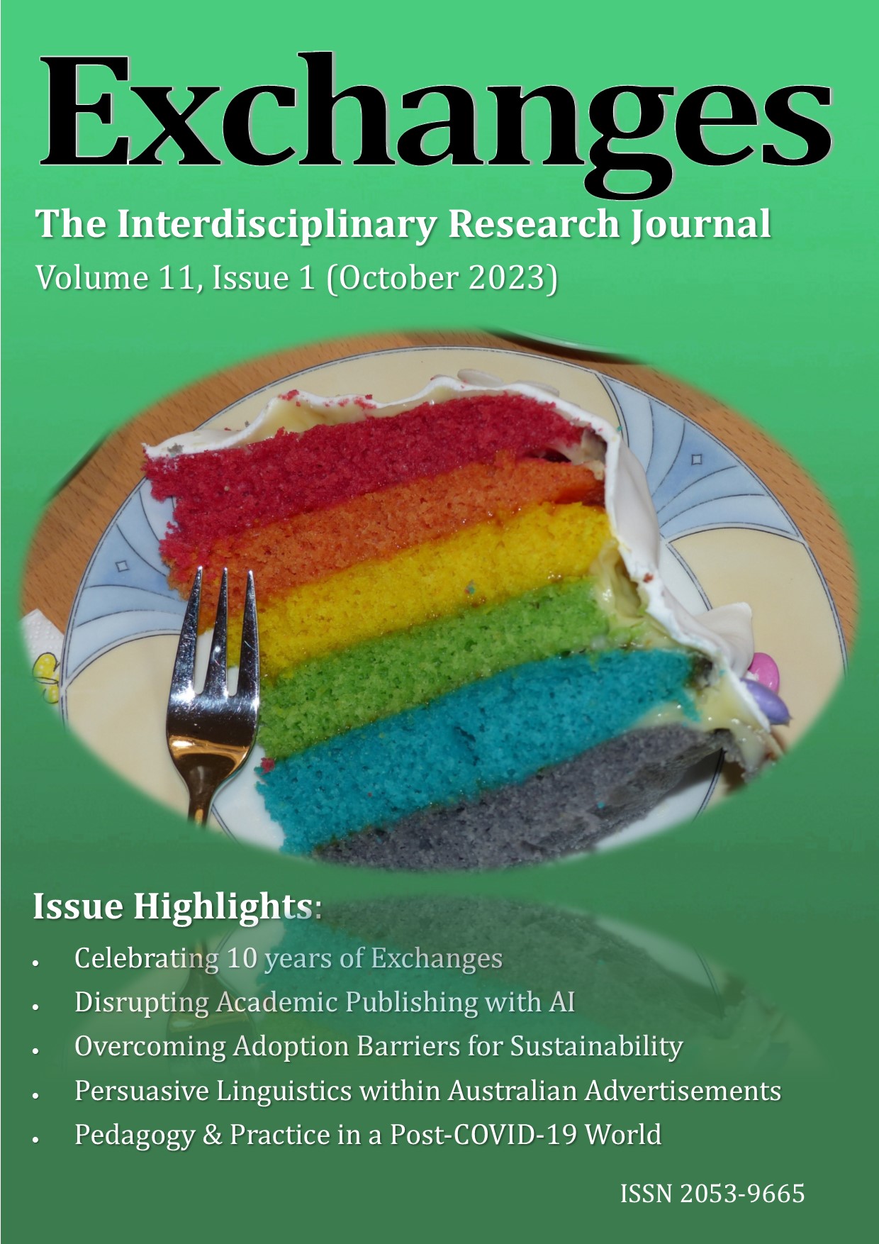 Cover for issue 11.1, featuring a picture of rainbow cake