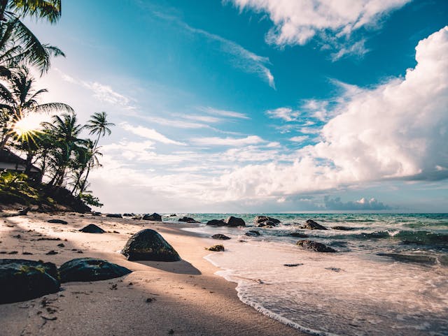 A sun drenched beach scene