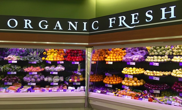 A selection of fruit and vegetables in a shop