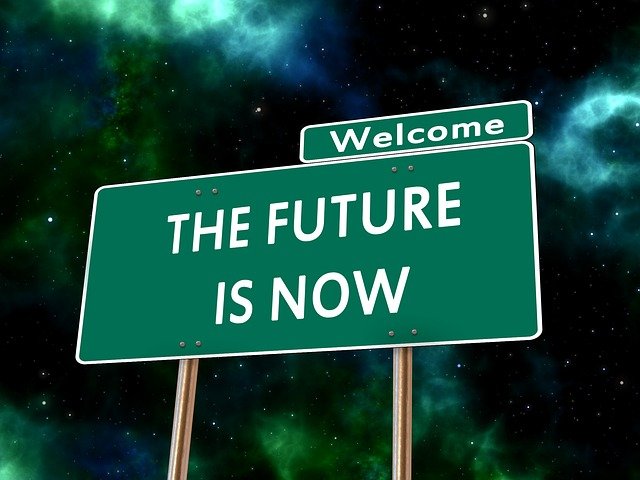 A sign reading 'Welcome the Future is Now'