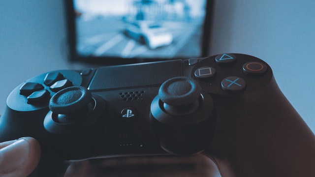 A Sony Playstation controller in close up